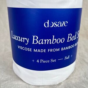 Dosaze Luxury Bamboo Bed Sheets Full White 4 Piece Set Viscose Blend Cooling